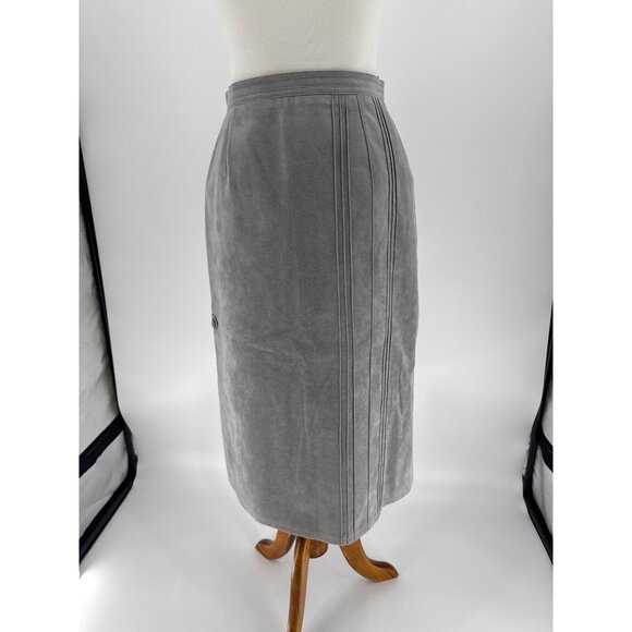 Vintage Yves St Simon Grey Suede Leather Skirt Suit Womens Size M Two-Piece - Picture 5 of 16